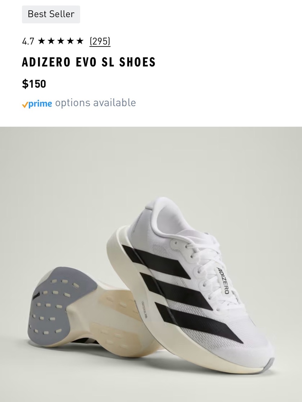 adidas Adizero Evo SL Men’s Running Shoes — White/Black